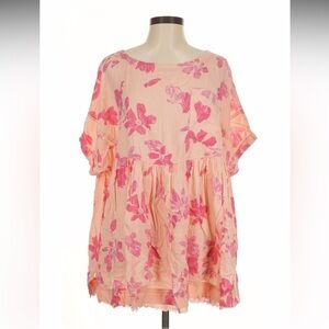 We The Free Peach and Pink Floral Blouse
